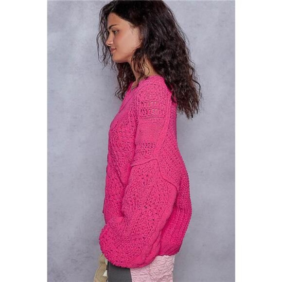 POL Cable-Knit Solid V-Neck Cropped Sweater - Picture 8 of 11